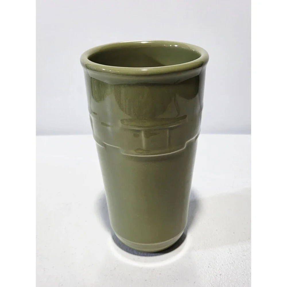 Longaberger Pottery 16 Ounce Woven Traditions Sage Green Travel Mug No Lid EUC